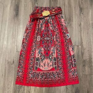 Vintage Howard Wolf Dallas Pleated Skirt 3023 w/ Gold Medallion Belt Small 80'